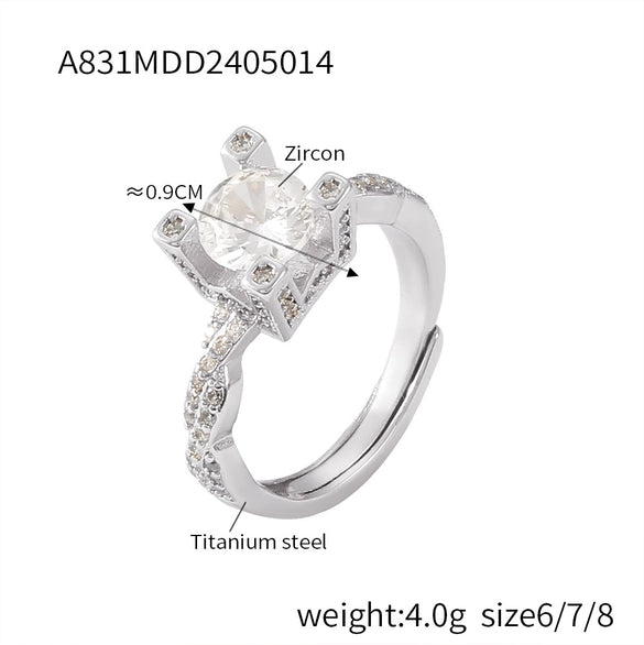 Wholesale 316L Stainless Steel Goldplated Geometric Inlaid Zircon Ring