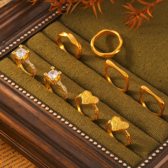 Wholesale 316L Stainless Steel Goldplated Geometric Inlaid Zircon Ring