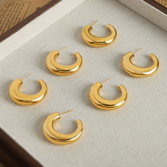 Wholesale Titanium Steel Goldplated Geometric Irregular Cshaped Earrings For Women