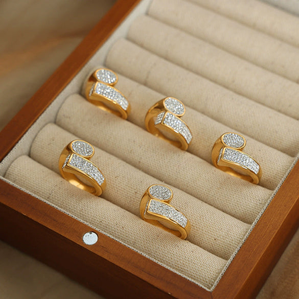 Wholesale Titanium Steel Goldplated Geometric Light Luxury Unisex Double Stack Wear Finger Ring Jewelry