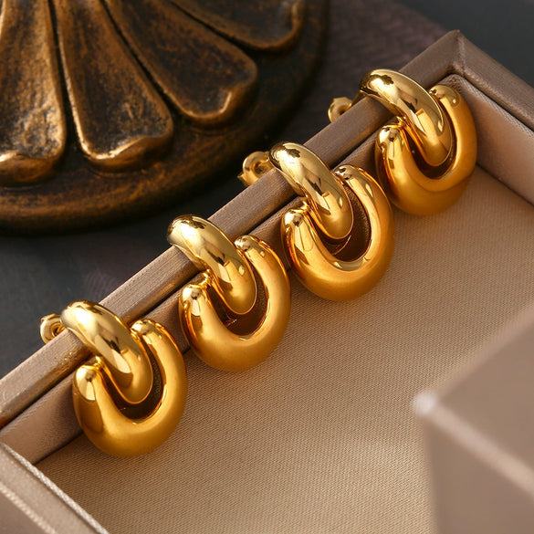 Wholesale 316L Stainless Steel Goldplated Geometric Semicircle Eardrop Earrings For Women