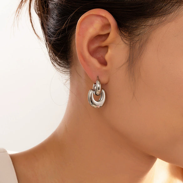 Wholesale 316L Stainless Steel Goldplated Geometric Semicircle Eardrop Earrings For Women