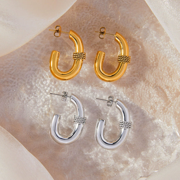Wholesale 316L Stainless Steel Goldplated Geometric Ushaped Woven Twist Winding Design Women's Earrings