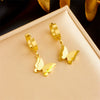 Wholesale Titanium Steel Goldplated Insect Retro Animal Style Butterfly Pendant Earrings