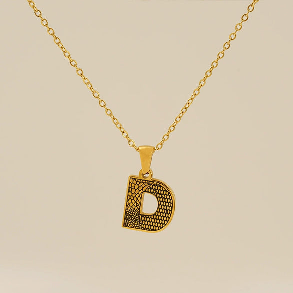 Wholesale Titanium Steel Goldplated Jewelry With Bark Pattern And English Letter Pendant Necklace Fashion Style Unisex