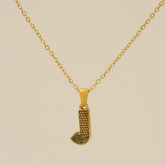 Wholesale Titanium Steel Goldplated Jewelry With Bark Pattern And English Letter Pendant Necklace Fashion Style Unisex