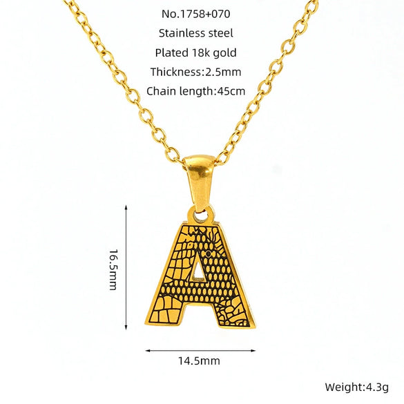 Wholesale Titanium Steel Goldplated Jewelry With Bark Pattern And English Letter Pendant Necklace Fashion Style Unisex