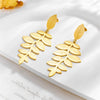 Wholesale Titanium Steel Goldplated Leaf Earrings Retro Elegant And Creative Design