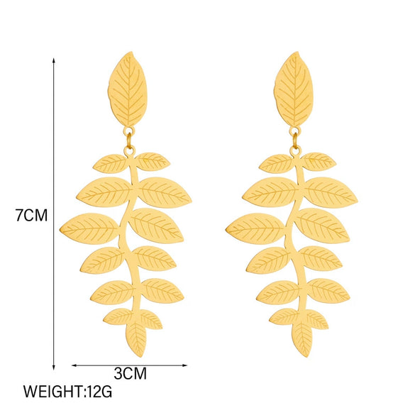 Wholesale Titanium Steel Goldplated Leaf Earrings Retro Elegant And Creative Design
