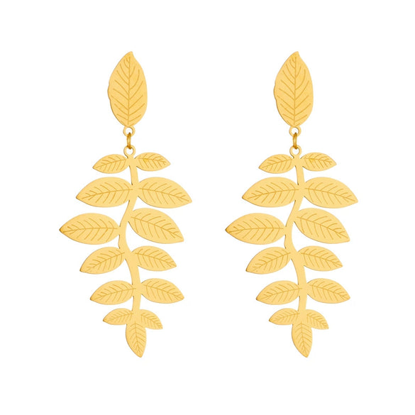 Wholesale Titanium Steel Goldplated Leaf Earrings Retro Elegant And Creative Design