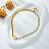 Wholesale Titanium Steel Goldplated Necklace With Rhinestone Chain Irregular Stitching Round Shape And Printed Pattern For Women