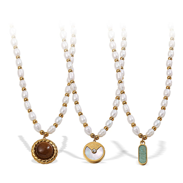 Wholesale 316L Stainless Steel Goldplated Pendant Necklace With Freshwater Pearl For Women Fashion Style