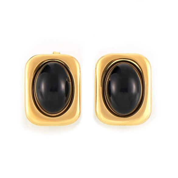 Wholesale 316L Stainless Steel Goldplated Retro Geometric Black Glass Inlaid Women's Square Earrings