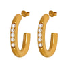 Wholesale 316L Stainless Steel Goldplated Ushape Imitation Pearl Inlaid Women's Retro Style Earrings