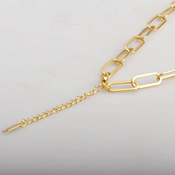 Wholesale Titanium Steel Goldplated Wave Patterned Unisex Stacked Clavicle Necklace