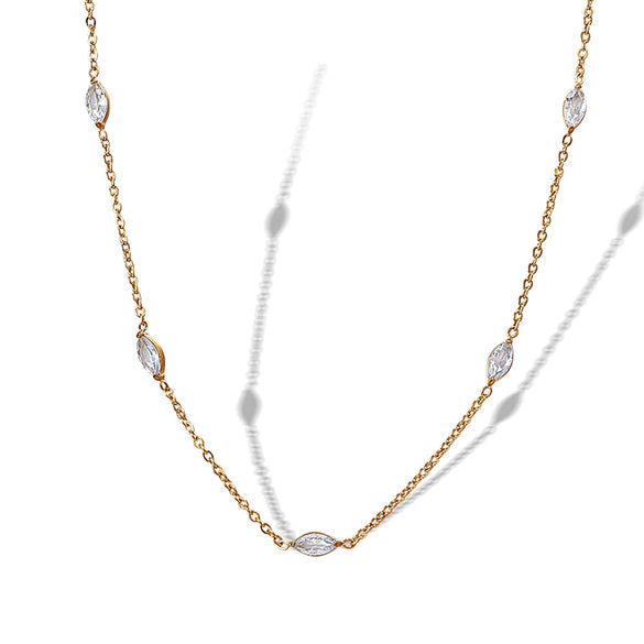Wholesale 316L Stainless Steel Goldplated Women's Fashion Necklace With Crystal Stone