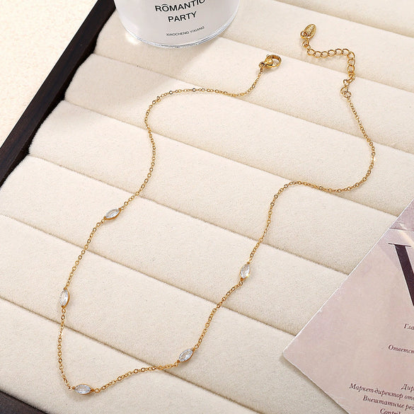 Wholesale 316L Stainless Steel Goldplated Women's Fashion Necklace With Crystal Stone