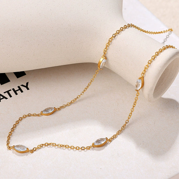 Wholesale 316L Stainless Steel Goldplated Women's Fashion Necklace With Crystal Stone
