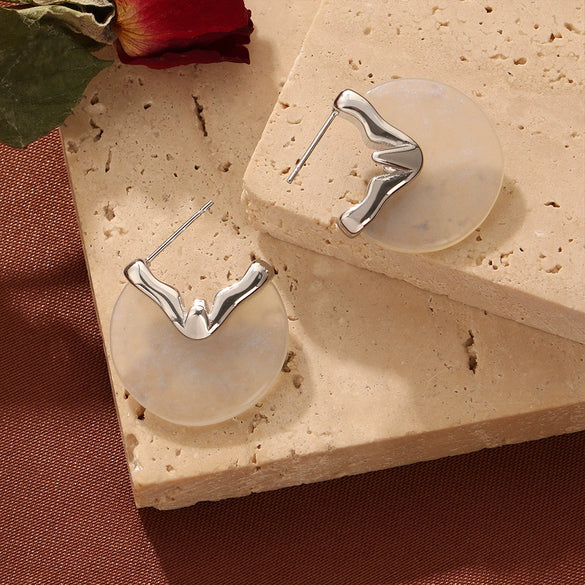 Wholesale Titanium Steel Goldplated Women's Midancient Style Irregular Geometric Resin Earrings Jewelry