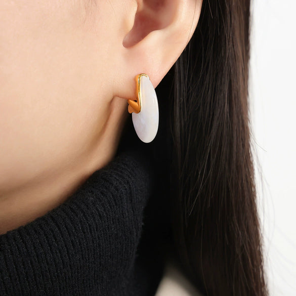 Wholesale Titanium Steel Goldplated Women's Midancient Style Irregular Geometric Resin Earrings Jewelry