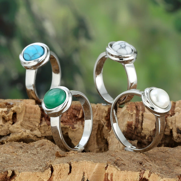 Wholesale Titanium Steel Green Opal Gold Ring With Heart Rhombus Drop Letter Number Text Pattern Electroplated Unisex