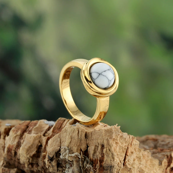 Wholesale Titanium Steel Green Opal Gold Ring With Heart Rhombus Drop Letter Number Text Pattern Electroplated Unisex