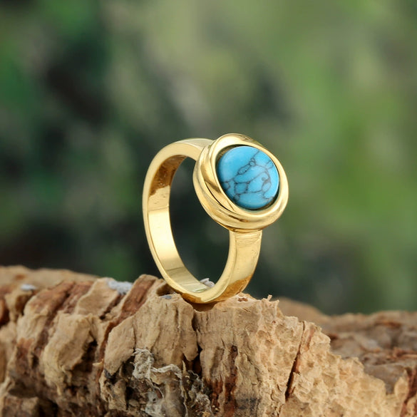 Wholesale Titanium Steel Green Opal Gold Ring With Heart Rhombus Drop Letter Number Text Pattern Electroplated Unisex