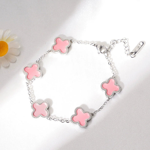 Wholesale Titanium Steel Handmade Fourleaf Clover And Flower Style Women's Jewelry Necklace Earrings Bracelet