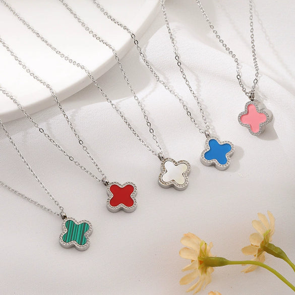 Wholesale Titanium Steel Handmade Fourleaf Clover And Flower Style Women's Jewelry Necklace Earrings Bracelet