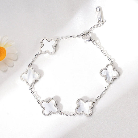 Wholesale Titanium Steel Handmade Fourleaf Clover And Flower Style Women's Jewelry Necklace Earrings Bracelet