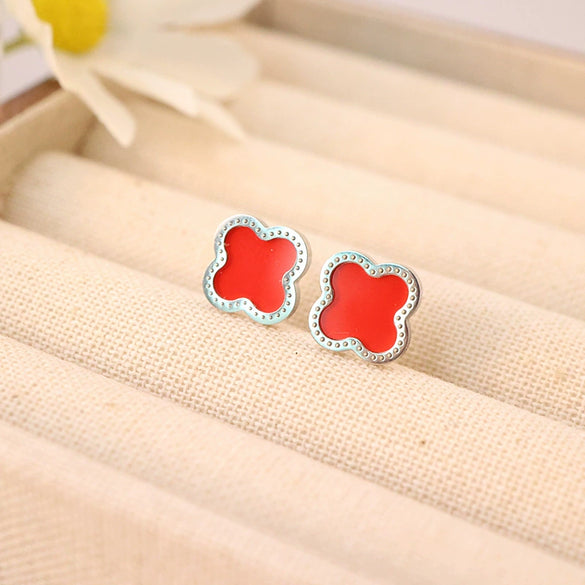 Wholesale Titanium Steel Handmade Fourleaf Clover And Flower Style Women's Jewelry Necklace Earrings Bracelet
