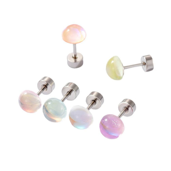 Wholesale Titanium Steel Handmade Geometric Sweet Women's Imitation Moonstone Screw Earrings