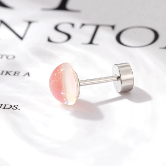 Wholesale Titanium Steel Handmade Geometric Sweet Women's Imitation Moonstone Screw Earrings
