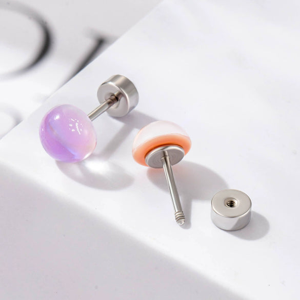 Wholesale Titanium Steel Handmade Geometric Sweet Women's Imitation Moonstone Screw Earrings