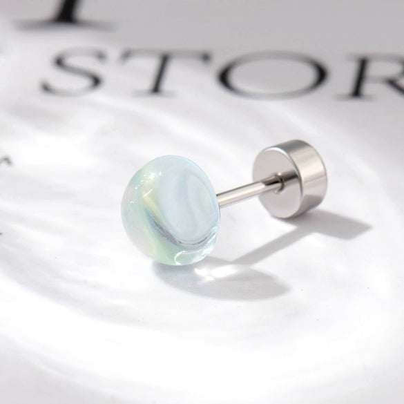 Wholesale Titanium Steel Handmade Geometric Sweet Women's Imitation Moonstone Screw Earrings