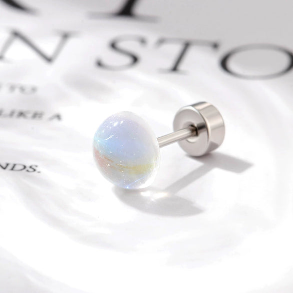 Wholesale Titanium Steel Handmade Geometric Sweet Women's Imitation Moonstone Screw Earrings