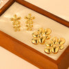 Wholesale Titanium Steel Heart And Oval Exaggerated Earrings With 18K Gold Plated Electroplating For Women
