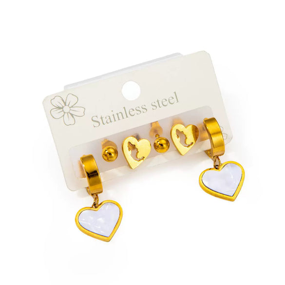 Wholesale Titanium Steel Heart Bow Zircon Earrings Set With Electroplating For Women In Simple Geometric Style
