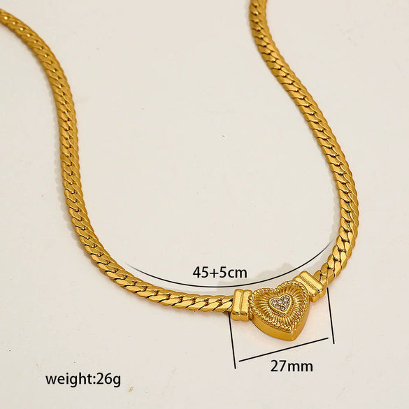 Wholesale Titanium Steel Heart Drop Shape Cuban Chain Necklace With 18K Real Gold Electroplated Light Luxury Hip Hop Style