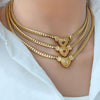Wholesale Titanium Steel Heart Drop Shape Cuban Chain Necklace With 18K Real Gold Electroplated Light Luxury Hip Hop Style
