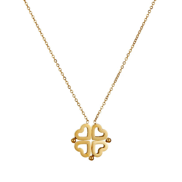 Wholesale Titanium Steel Heart Four Leaf Clover Magnetic Deformation Women's Necklace Electroplated 18K Gold Color Protected O Chain