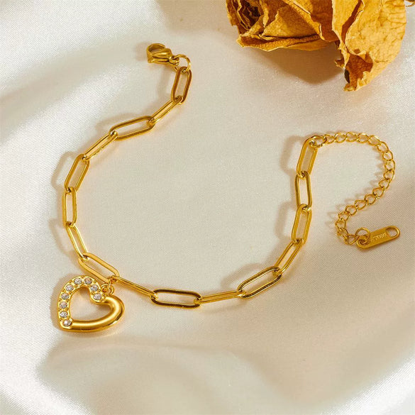 Wholesale Titanium Steel Heart Geometric Minimalist Women's Bracelet With Diamond
