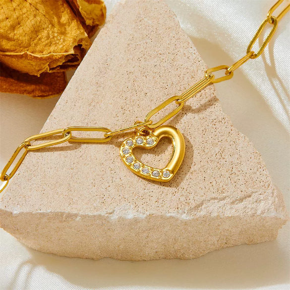 Wholesale Titanium Steel Heart Geometric Minimalist Women's Bracelet With Diamond