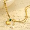 Wholesale Titanium Steel Heart Necklace Inlaid With Pearls And Water Drop Zircons Electroplated 18K Stainless Steel For Women