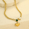 Wholesale Titanium Steel Heart Necklace Inlaid With Pearls And Water Drop Zircons Electroplated 18K Stainless Steel For Women