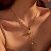 Wholesale Titanium Steel Heart Necklace Inlaid With Pearls And Water Drop Zircons Electroplated 18K Stainless Steel For Women