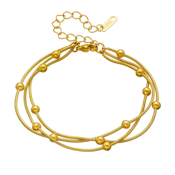 Wholesale Titanium Steel Heart Pattern Threecolor Threelayer Bead Bracelet For Women With Electroplating Treatment And Snake Clip
