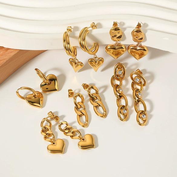 Wholesale Titanium Steel Heart Pendant Earrings With 18K Gold Plated Electroplating Exaggerated And High Sense Temperament Ins Fashion