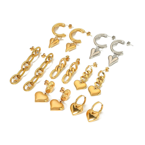 Wholesale Titanium Steel Heart Pendant Earrings With 18K Gold Plated Electroplating Exaggerated And High Sense Temperament Ins Fashion