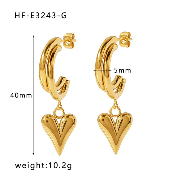 Wholesale Titanium Steel Heart Pendant Earrings With 18K Gold Plated Electroplating Exaggerated And High Sense Temperament Ins Fashion